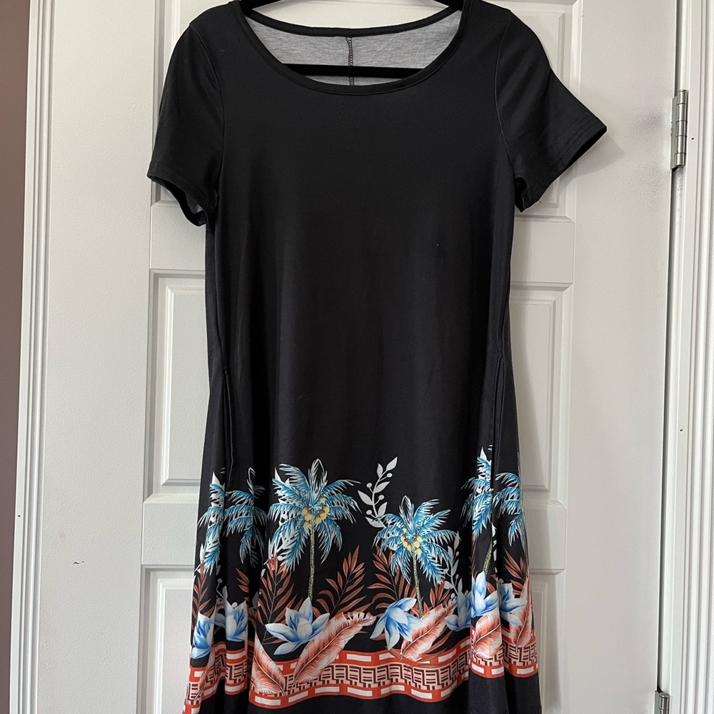 Black Dress with Tropical Print